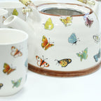 Butterfly Tea Set – Teapot & 6 Cups, 650ml Ceramic Teapot with Strainer, Gift Boxed