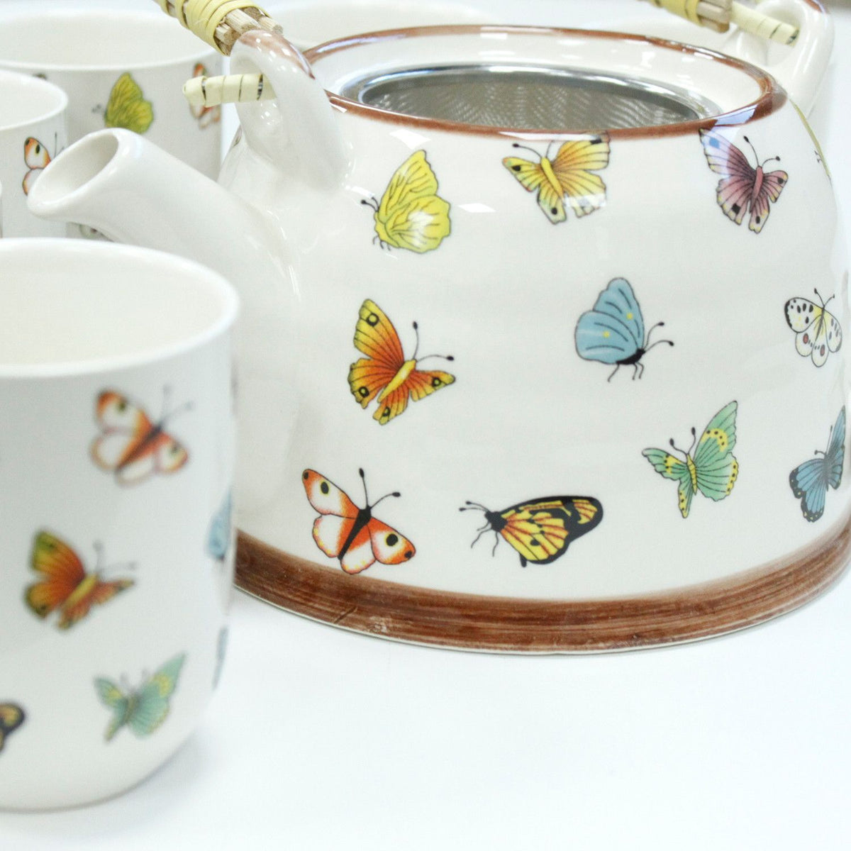 Butterfly Tea Set – Teapot & 6 Cups, 650ml Ceramic Teapot with Strainer, Gift Boxed