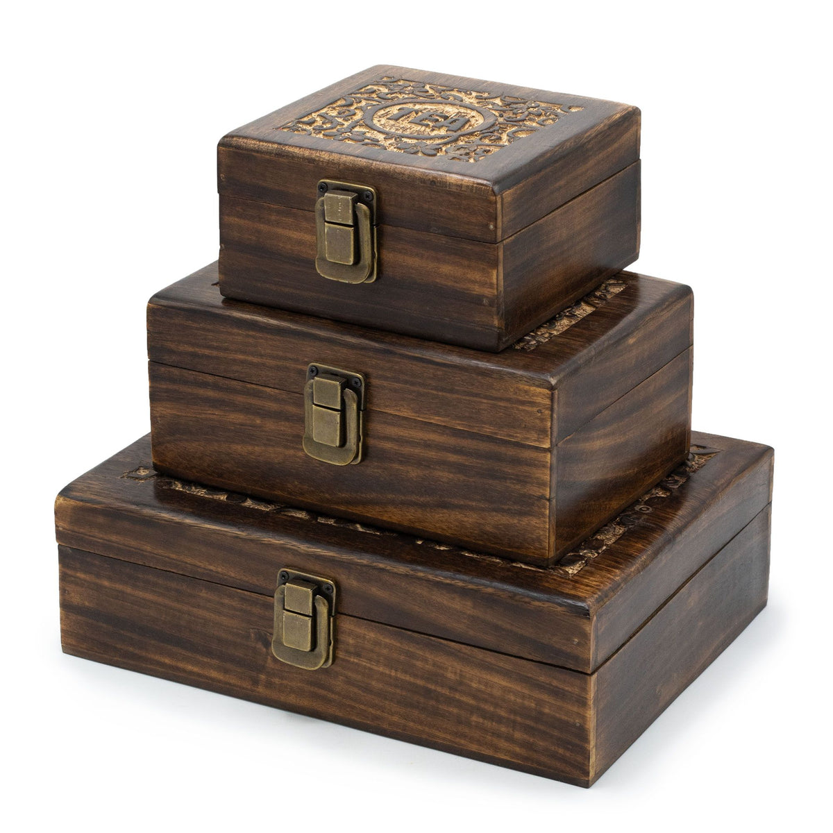 Rustic carved wooden tea box, a gift for tea lovers
