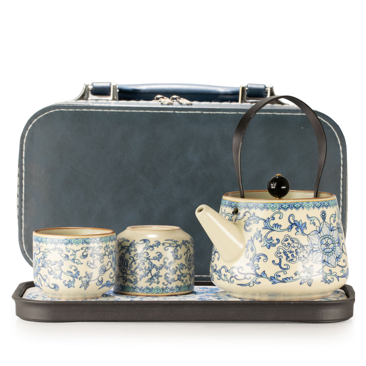 Ru Blue Tea Set for Two – Teapot & 2 Cups, Elegant Glazed Travel Tea Set