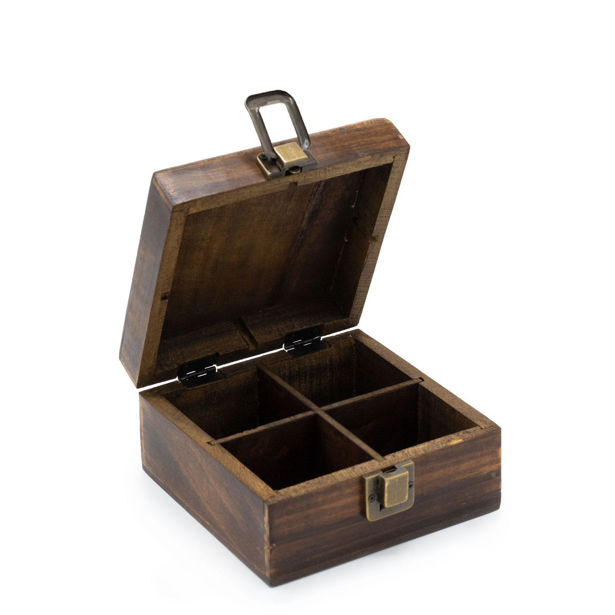 Mango wood tea storage box, 4 compartments