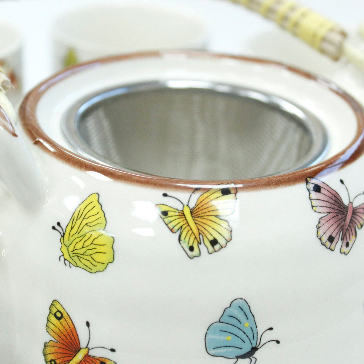 Butterfly Tea Set – Teapot & 6 Cups, 650ml Ceramic Teapot with Strainer, Gift Boxed
