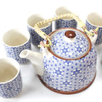 Blue Star Tea Set – Teapot & 6 Cups, 650ml Ceramic Teapot with Strainer, Gift Boxed