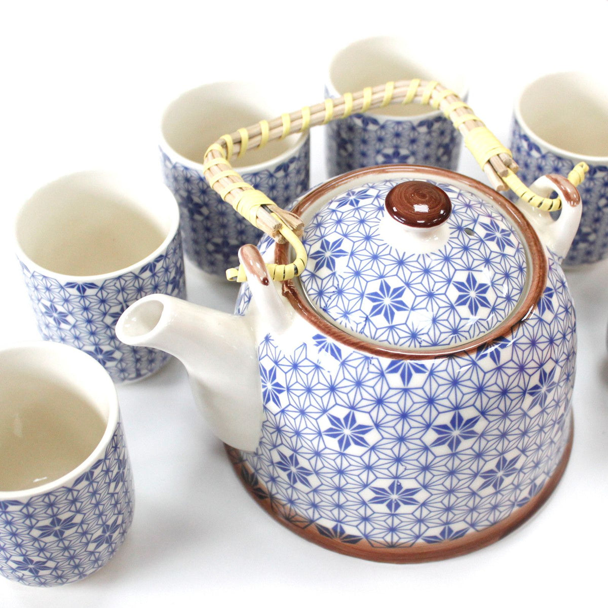 Blue Star Tea Set – Teapot & 6 Cups, 650ml Ceramic Teapot with Strainer, Gift Boxed