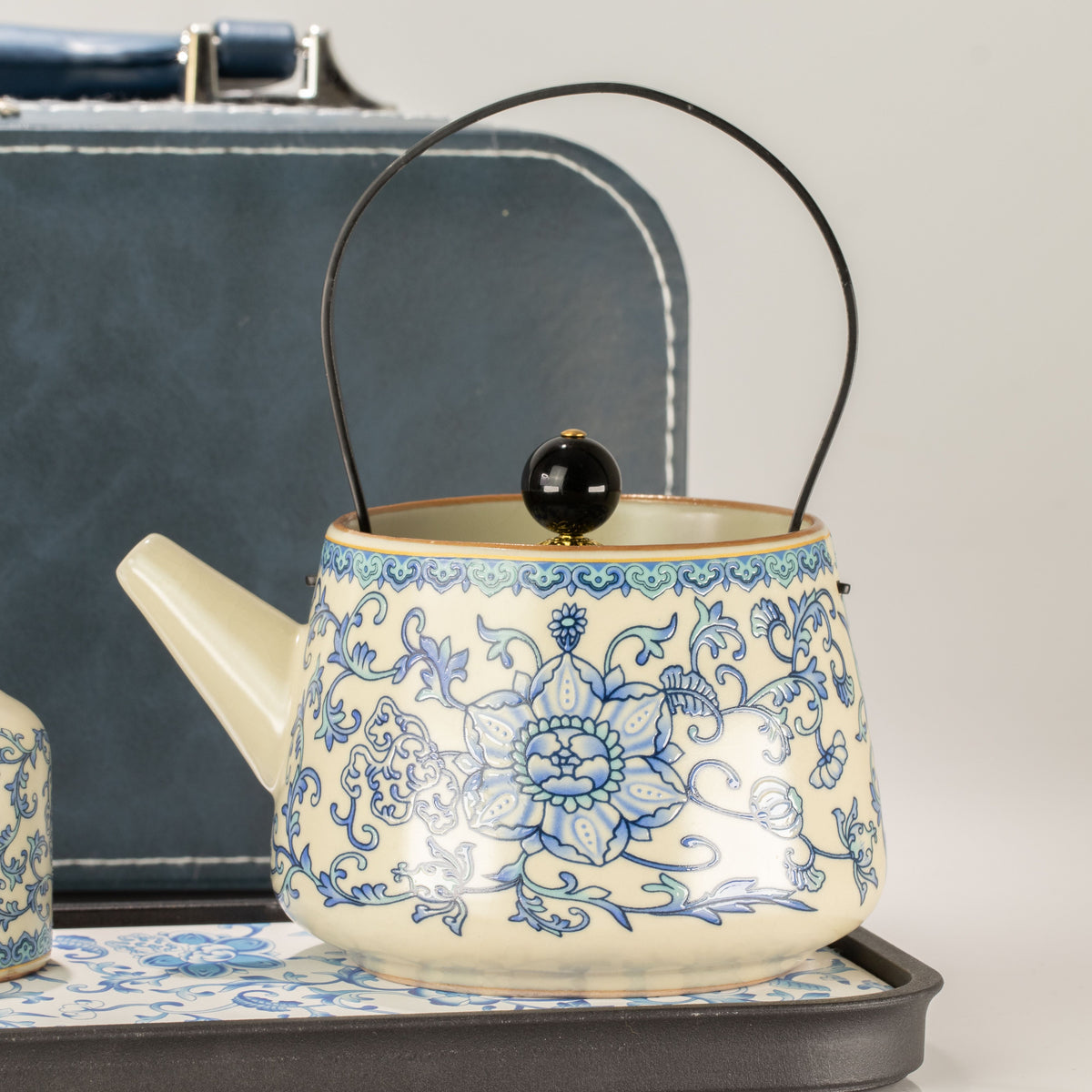 Ru Blue Tea Set for Two – Teapot & 2 Cups, Elegant Glazed Travel Tea Set