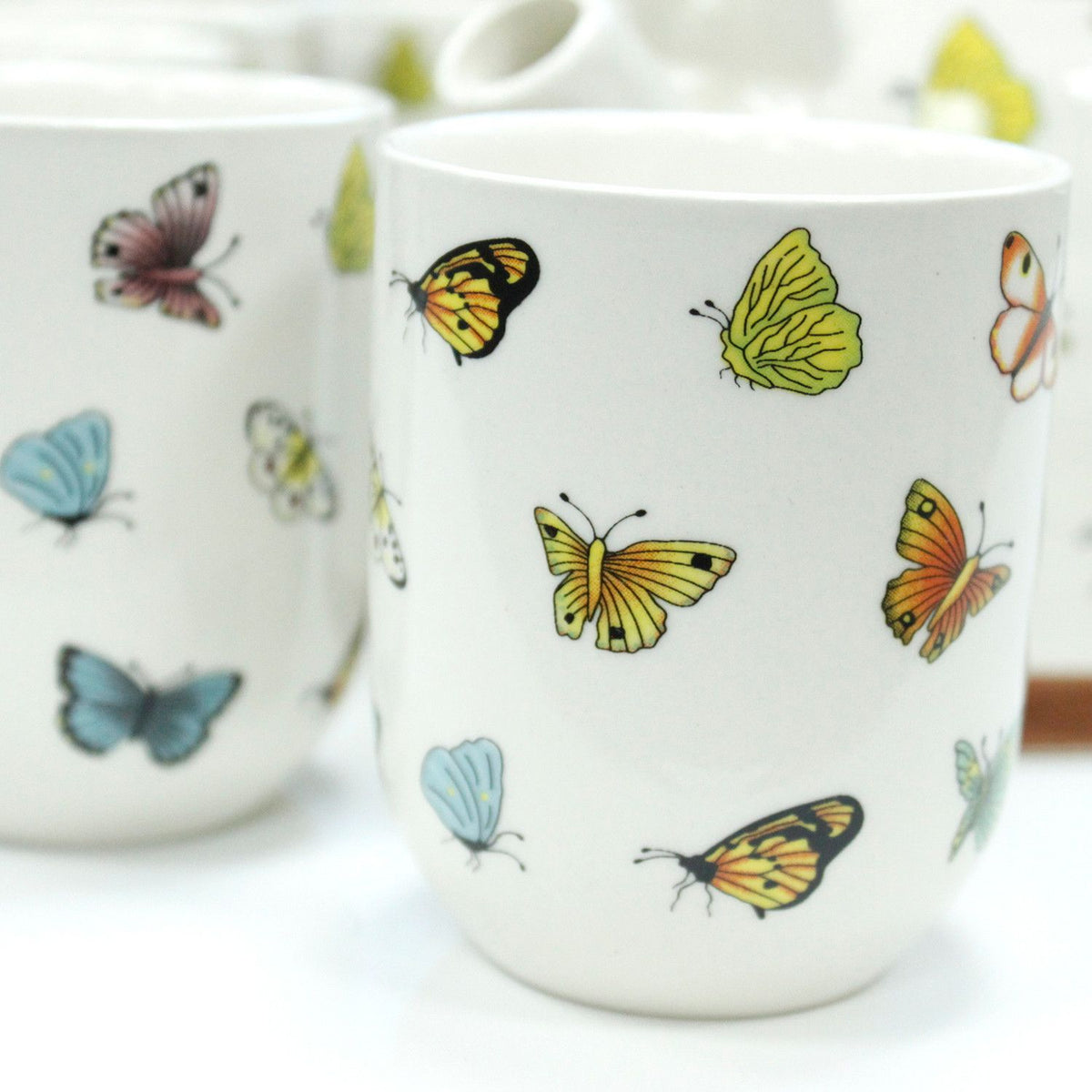 Butterfly Tea Set – Teapot & 6 Cups, 650ml Ceramic Teapot with Strainer, Gift Boxed