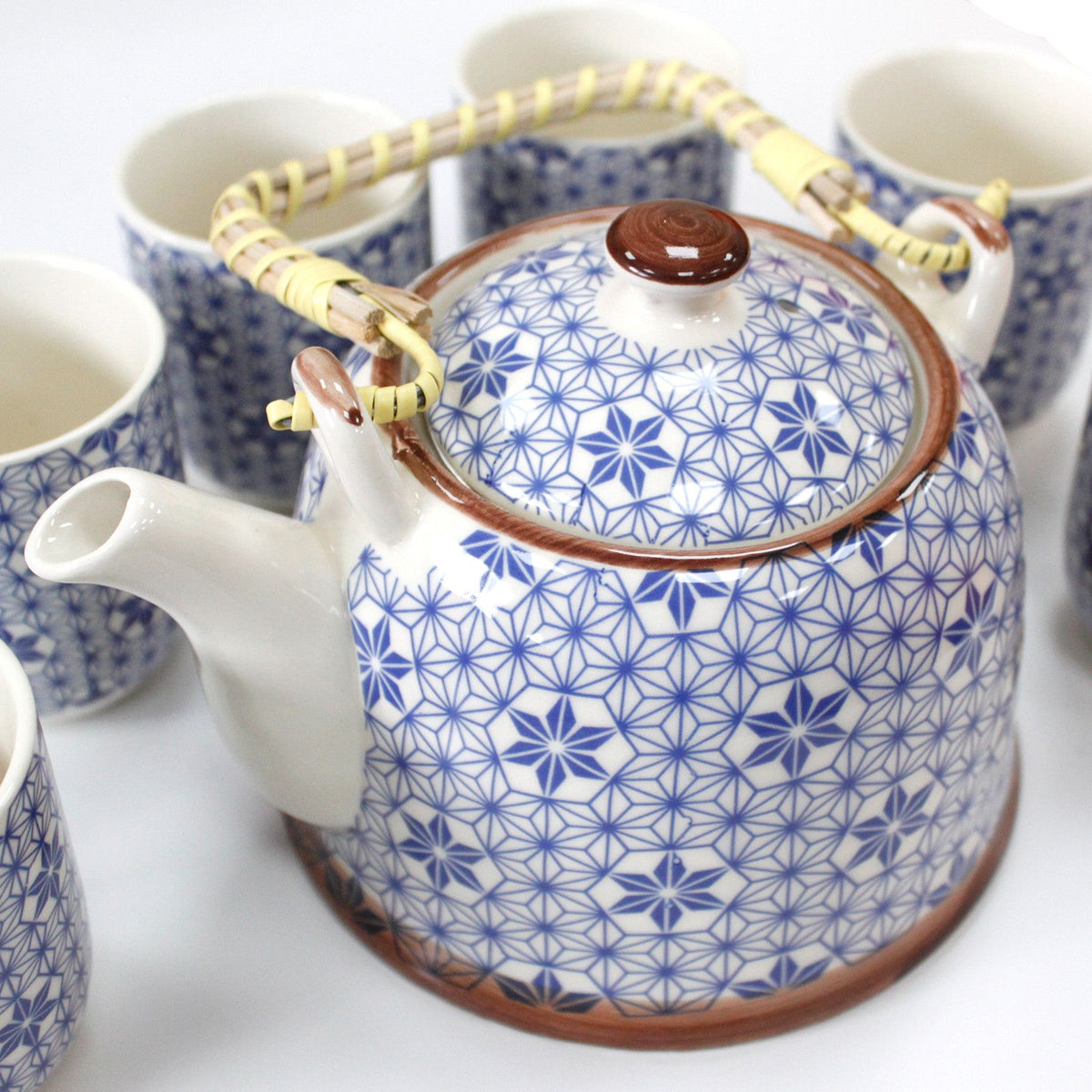 Blue Star Tea Set – Teapot & 6 Cups, 650ml Ceramic Teapot with Strainer, Gift Boxed