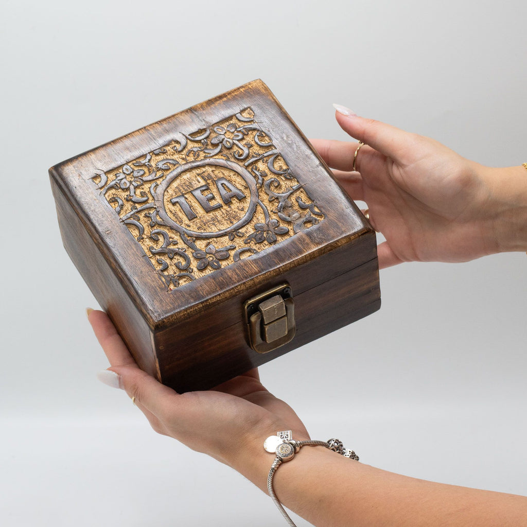 4 compartment wooden tea box for tea bag storage