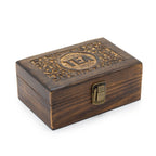 Carved mango wood tea box with 6 compartments and floral TEA lid