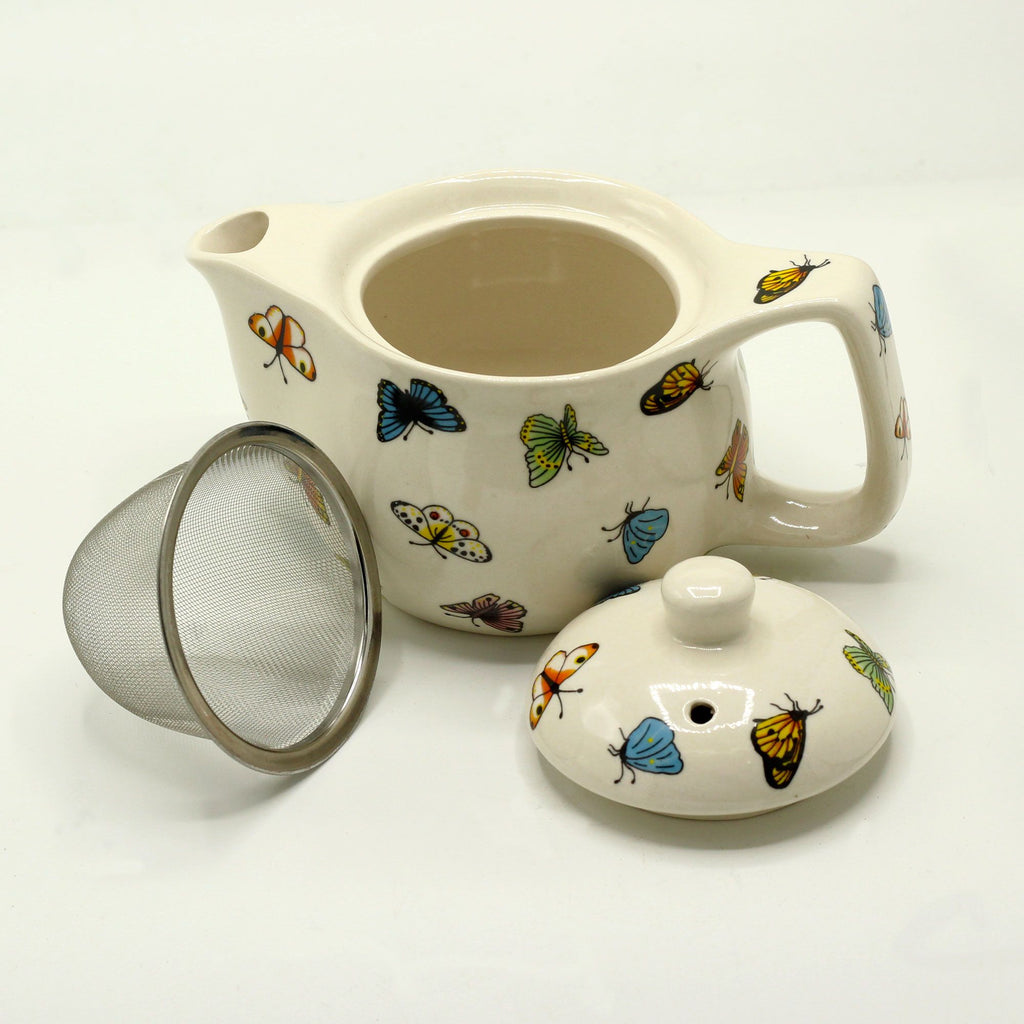 Butterfly Teapot for One – Small Ceramic Teapot with Strainer, 350ml