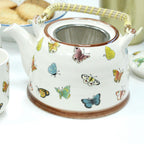 Butterfly Tea Set – Teapot & 6 Cups, 650ml Ceramic Teapot with Strainer, Gift Boxed