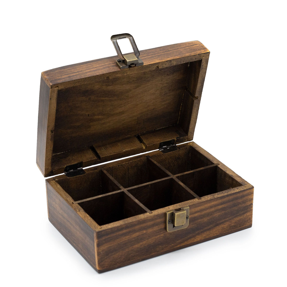 Mango wood tea storage box, 6 compartments