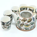 China Fans Tea Set – Teapot & 6 Cups, 650ml Ceramic Teapot with Strainer, Gift Boxed