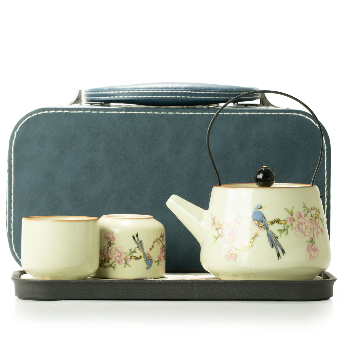 Blue Bird Tea Set for Two – Teapot & 2 Cups, Qing-Inspired Travel Tea Set