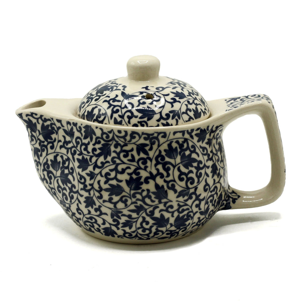 Blue Patterned Teapot for One – Small Ceramic Teapot with Strainer, 350ml