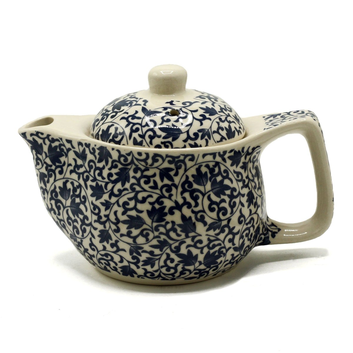 Blue Patterned Teapot for One – Small Ceramic Teapot with Strainer, 350ml