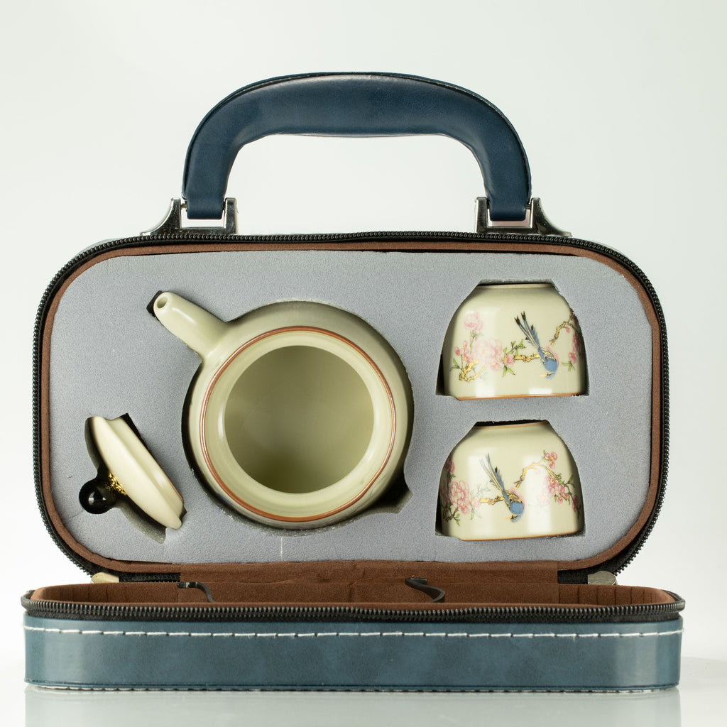 Blue Bird Tea Set for Two – Teapot & 2 Cups, Qing-Inspired Travel Tea Set