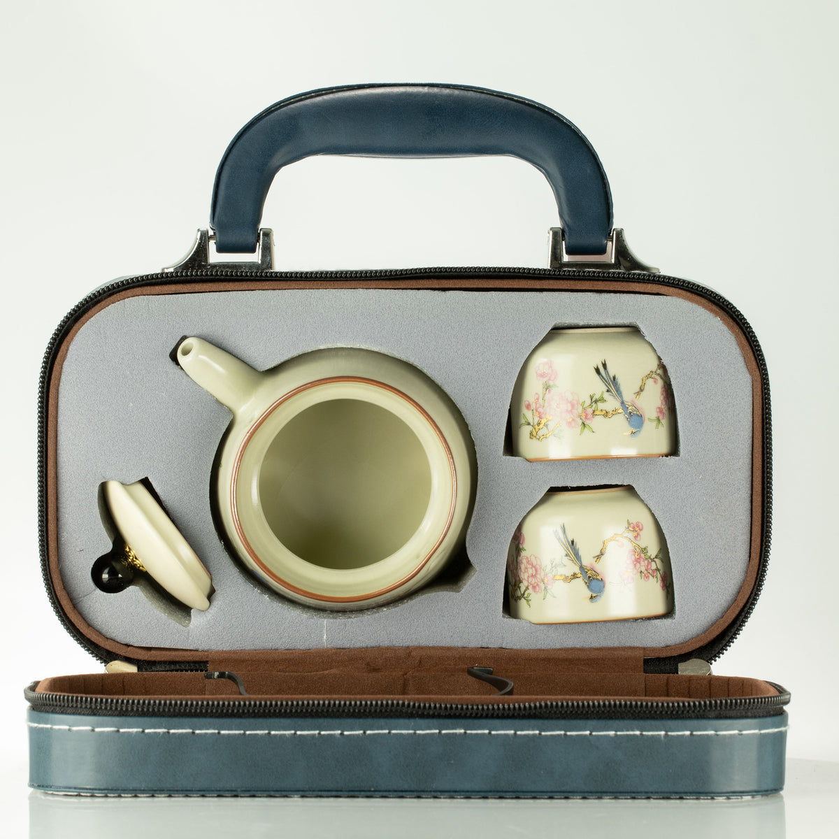 Blue Bird Tea Set for Two – Teapot & 2 Cups, Qing-Inspired Travel Tea Set