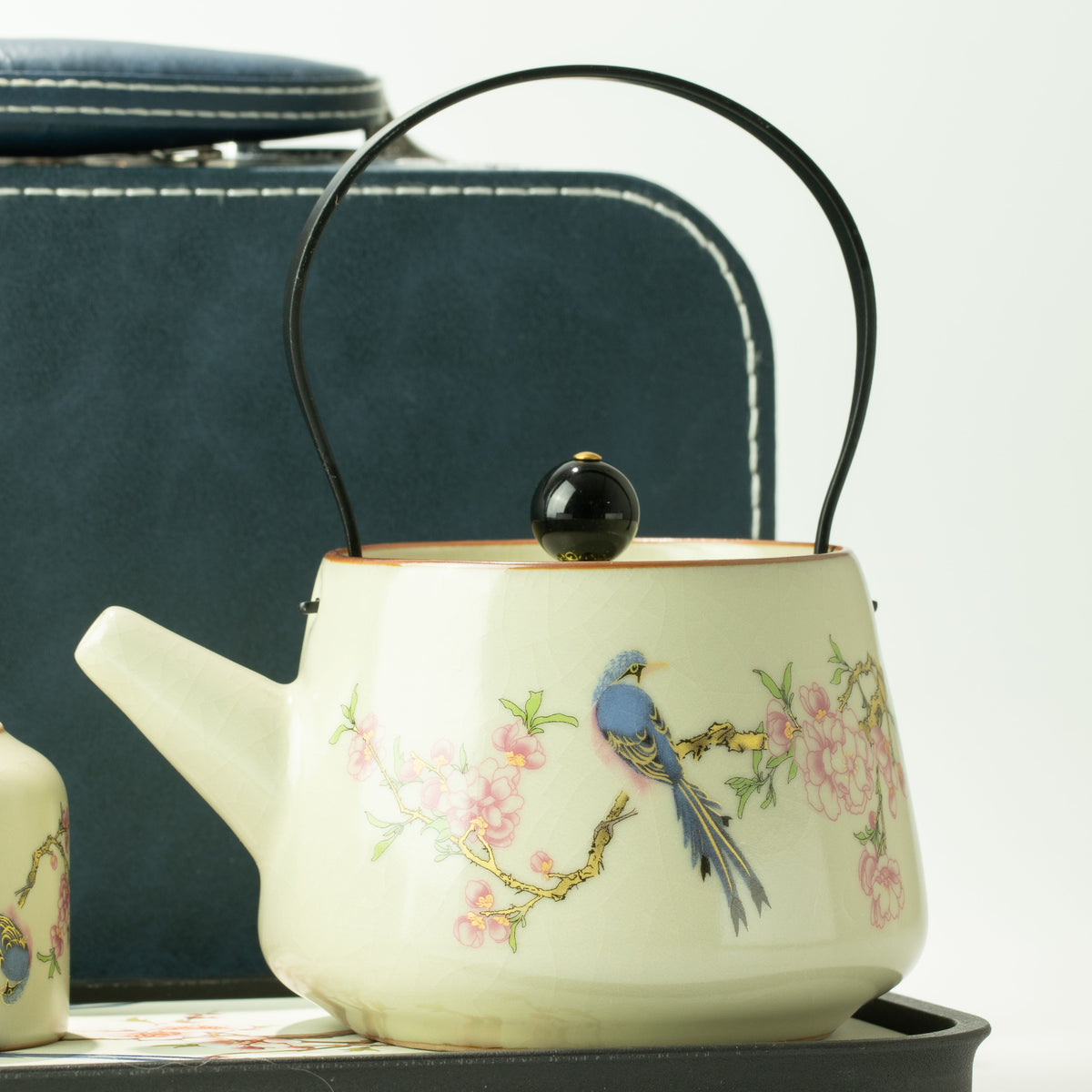 Blue Bird Tea Set for Two – Teapot & 2 Cups, Qing-Inspired Travel Tea Set