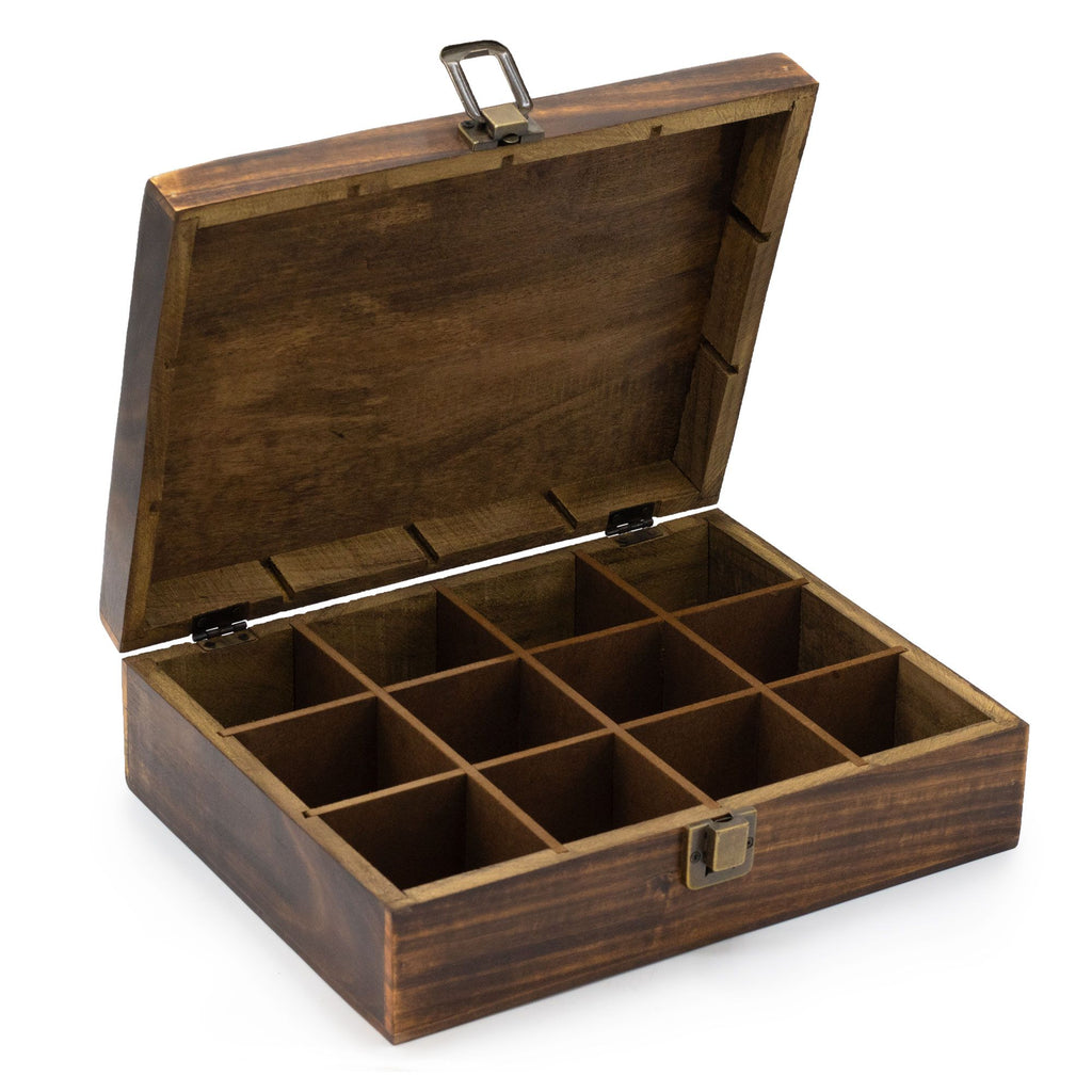 Mango wood tea chest, 12 compartments
