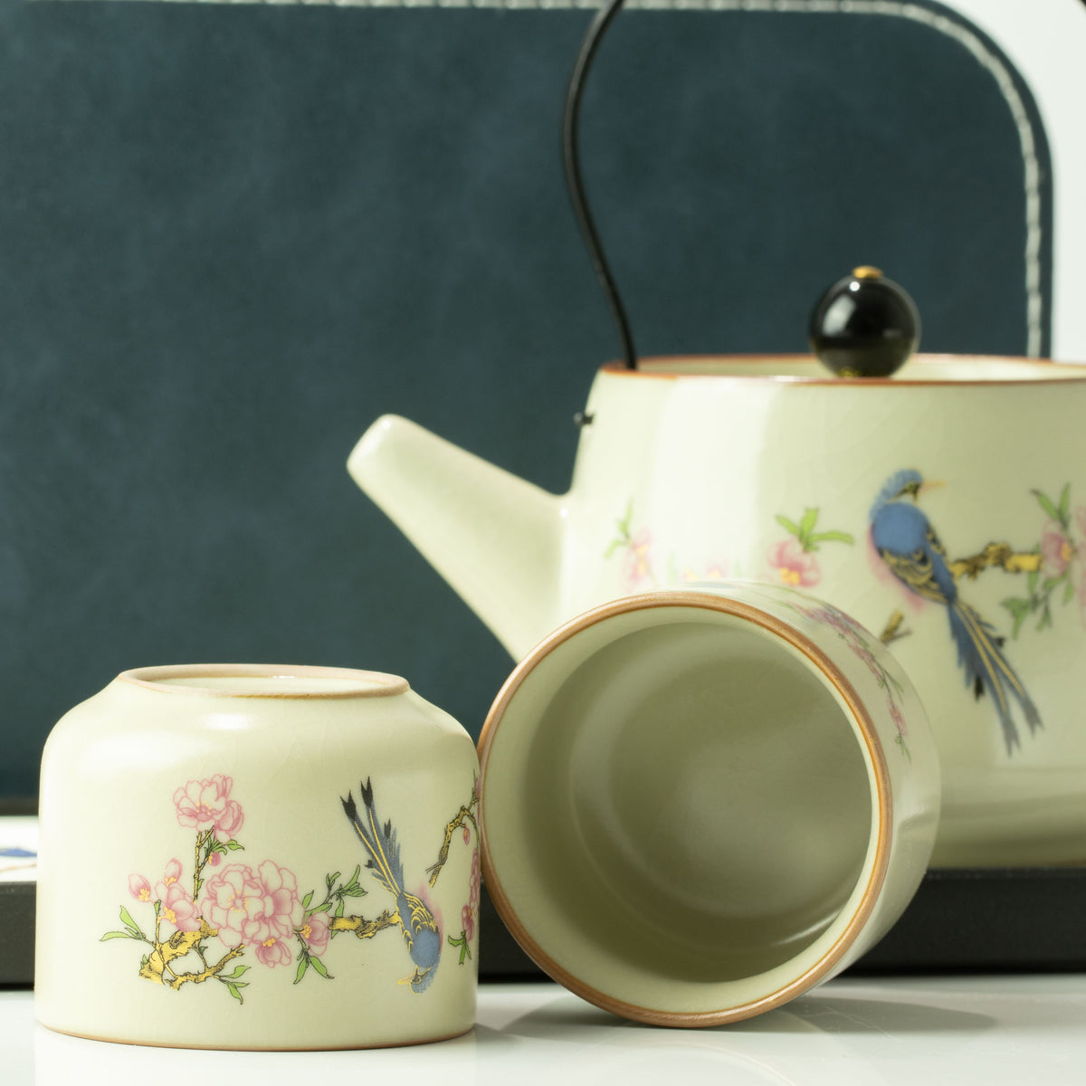 Blue Bird Tea Set for Two – Teapot & 2 Cups, Qing-Inspired Travel Tea Set