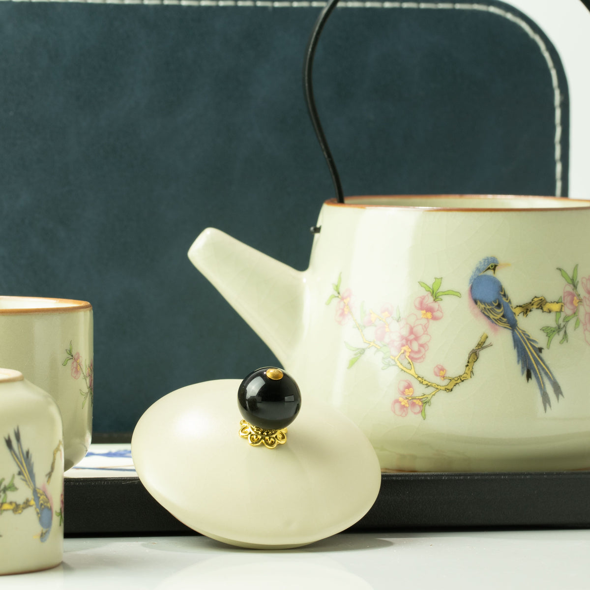 Blue Bird Tea Set for Two – Teapot & 2 Cups, Qing-Inspired Travel Tea Set