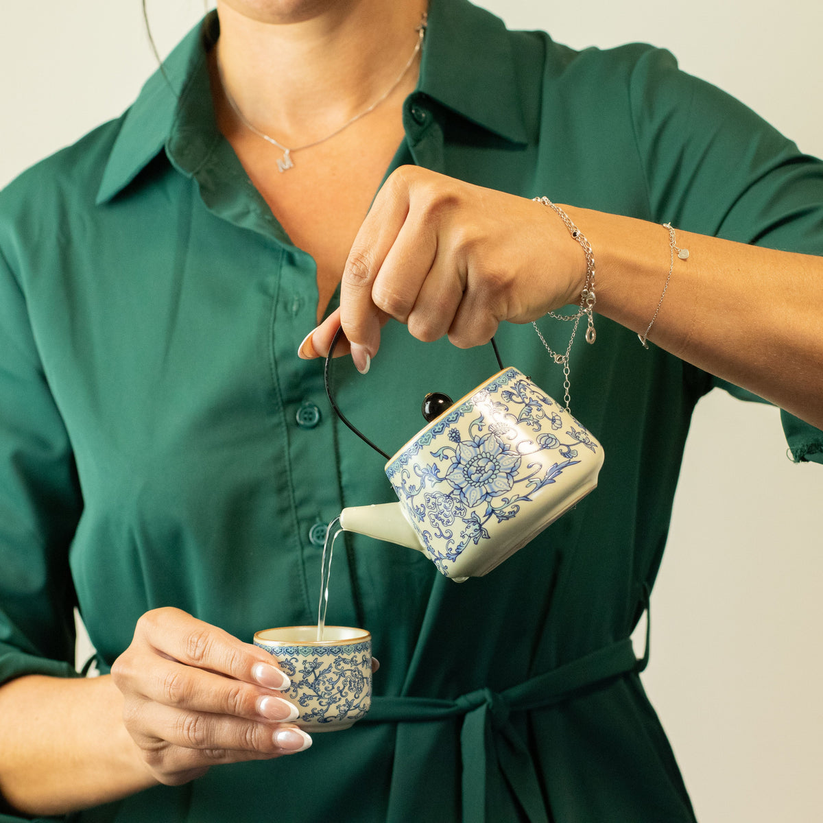Ru Blue Tea Set for Two – Teapot & 2 Cups, Elegant Glazed Travel Tea Set