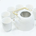 Classic White Tea Set – Teapot & 6 Cups, 650ml Ceramic Teapot with Strainer, Gift Boxed