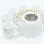 Classic White Tea Set – Teapot & 6 Cups, 650ml Ceramic Teapot with Strainer, Gift Boxed