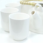 Classic White Tea Set – Teapot & 6 Cups, 650ml Ceramic Teapot with Strainer, Gift Boxed