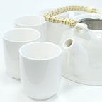 Classic White Tea Set – Teapot & 6 Cups, 650ml Ceramic Teapot with Strainer, Gift Boxed