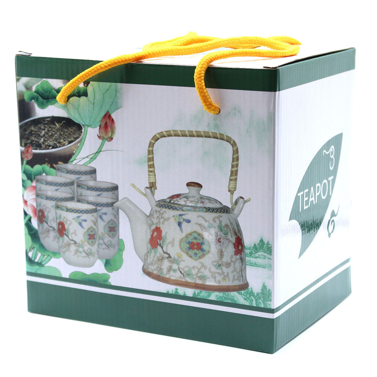 White Stone Tea Set – Teapot & 6 Cups, 650ml Ceramic Teapot with Strainer, Gift Boxed