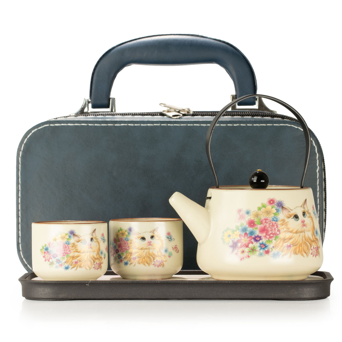 Cat Tea Set for Two – Teapot & 2 Cups, Cat Lover Gift Travel Tea Set