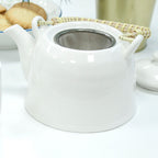 Classic White Tea Set – Teapot & 6 Cups, 650ml Ceramic Teapot with Strainer, Gift Boxed
