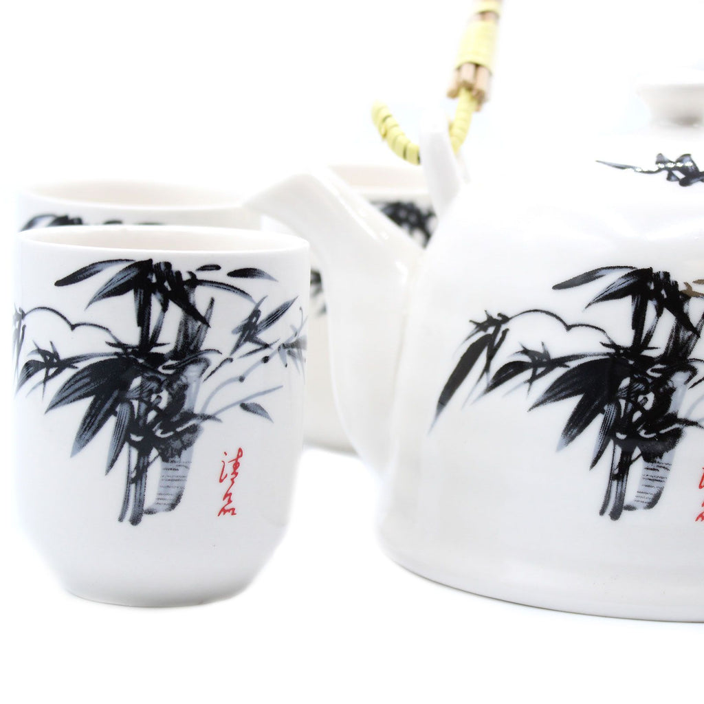 White Stone Tea Set – Teapot & 6 Cups, 650ml Ceramic Teapot with Strainer, Gift Boxed