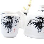 White Stone Tea Set – Teapot & 6 Cups, 650ml Ceramic Teapot with Strainer, Gift Boxed