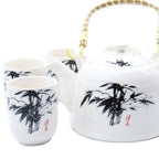 White Stone Tea Set – Teapot & 6 Cups, 650ml Ceramic Teapot with Strainer, Gift Boxed