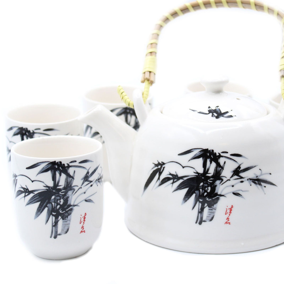 White Stone Tea Set – Teapot & 6 Cups, 650ml Ceramic Teapot with Strainer, Gift Boxed