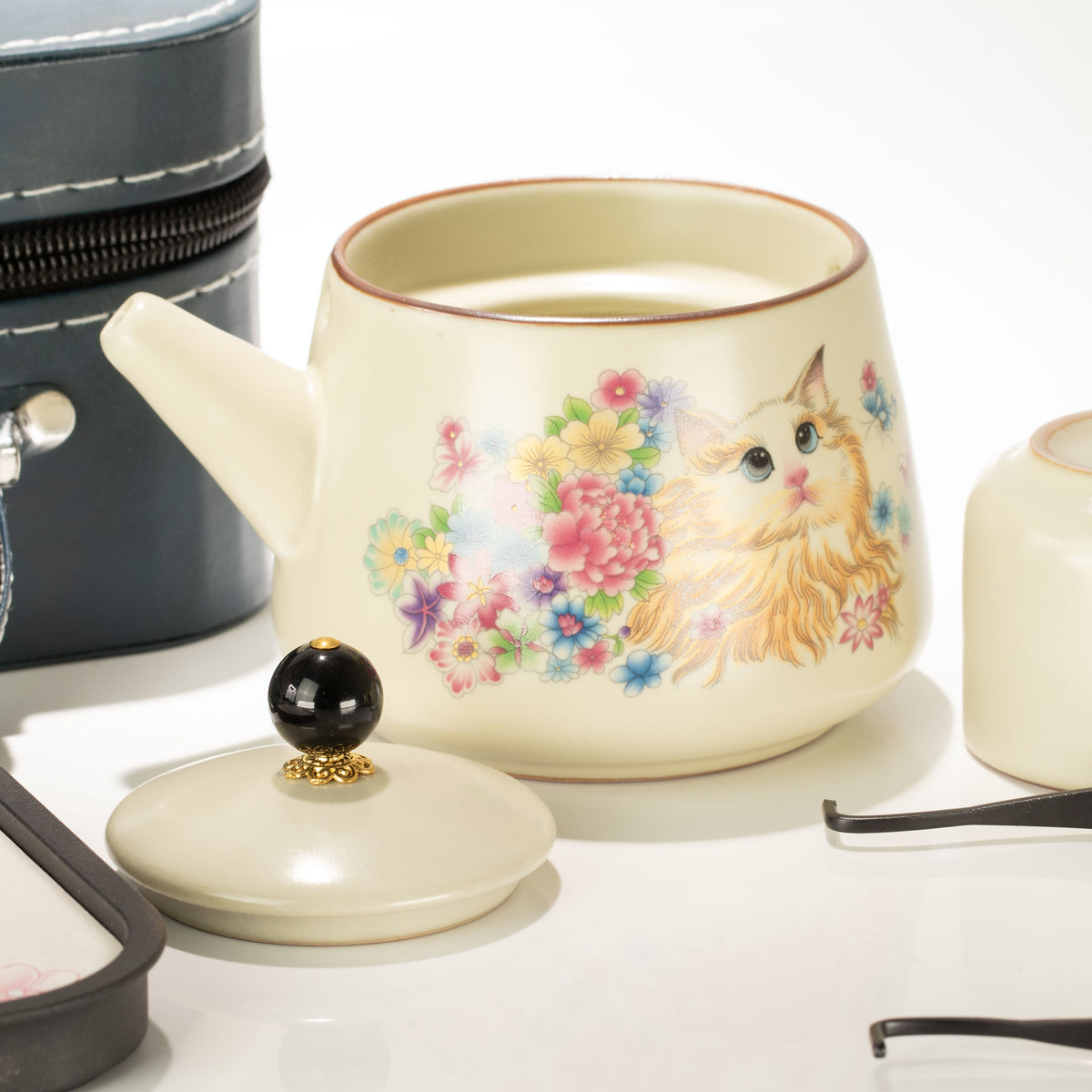 Cat Tea Set for Two – Teapot & 2 Cups, Cat Lover Gift Travel Tea Set