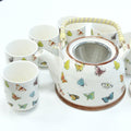 Butterfly Tea Set – Teapot & 6 Cups, 650ml Ceramic Teapot with Strainer, Gift Boxed