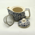 Blue Patterned Teapot for One – Small Ceramic Teapot with Strainer, 350ml