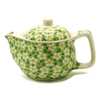Green Daisy Teapot for One – Small Ceramic Floral Teapot with Strainer, 350ml