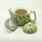 Green Daisy Teapot for One – Small Ceramic Floral Teapot with Strainer, 350ml