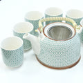 Green Mosaic Tea Set – Teapot & 6 Cups, 650ml Ceramic Teapot with Strainer, Gift Boxed