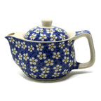 Blue Daisy Teapot for One – Small Ceramic Floral Teapot with Strainer, 350ml