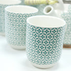 Green Mosaic Tea Set – Teapot & 6 Cups, 650ml Ceramic Teapot with Strainer, Gift Boxed