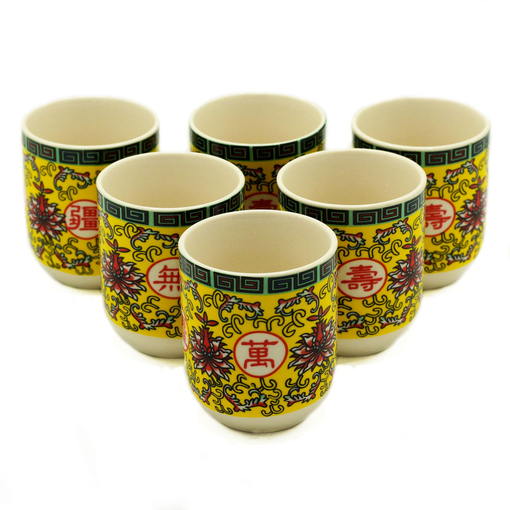 Long Life Symbol Tea Cups – Set of 6 Handleless Ceramic Tea Cups