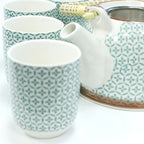 Green Mosaic Tea Set – Teapot & 6 Cups, 650ml Ceramic Teapot with Strainer, Gift Boxed
