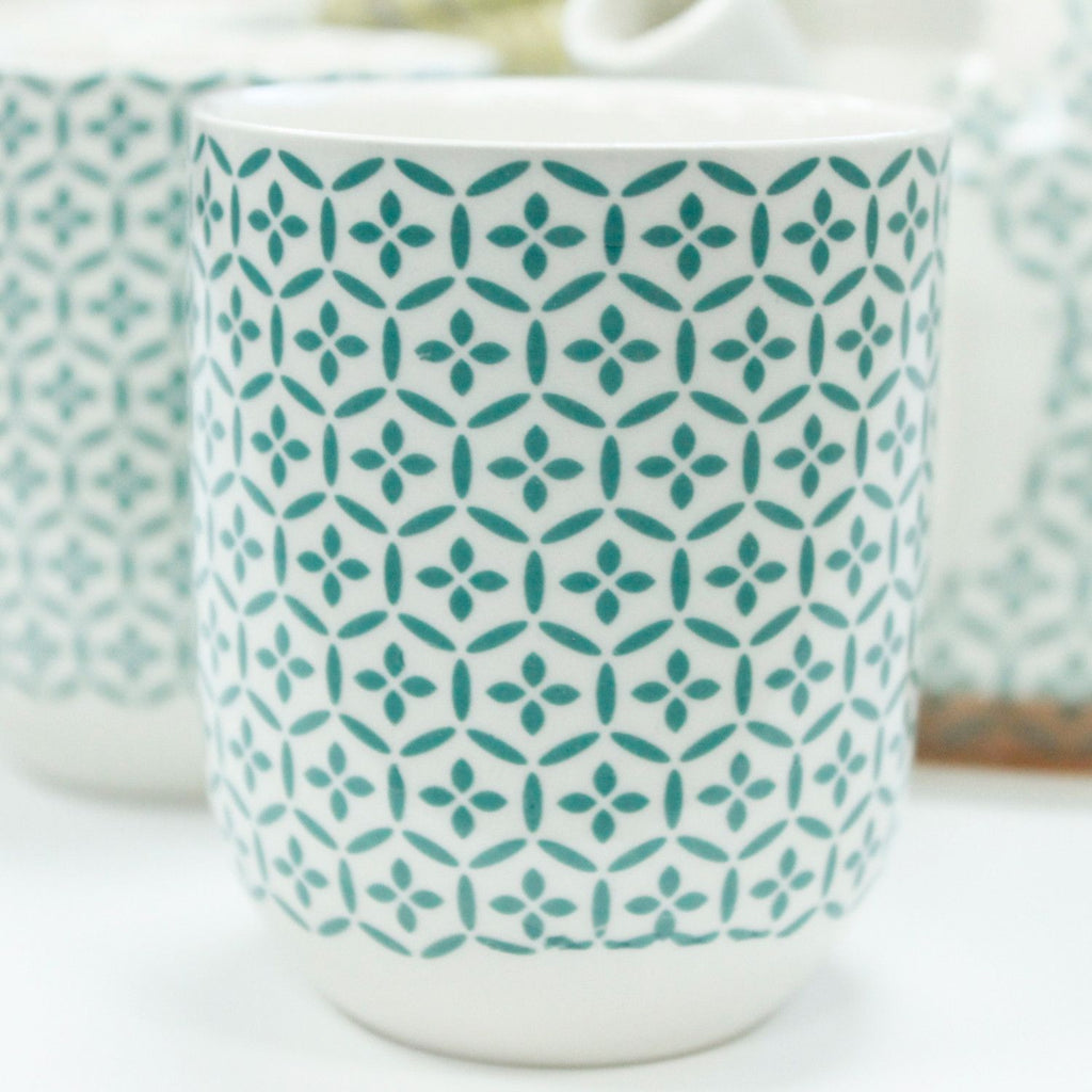 Green Mosaic Tea Set – Teapot & 6 Cups, 650ml Ceramic Teapot with Strainer, Gift Boxed