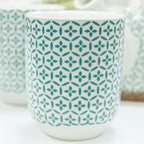 Green Mosaic Tea Set – Teapot & 6 Cups, 650ml Ceramic Teapot with Strainer, Gift Boxed